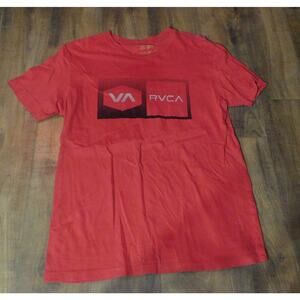 Mens T-Shirt by RVCA Chest Print Logo Red Medium
